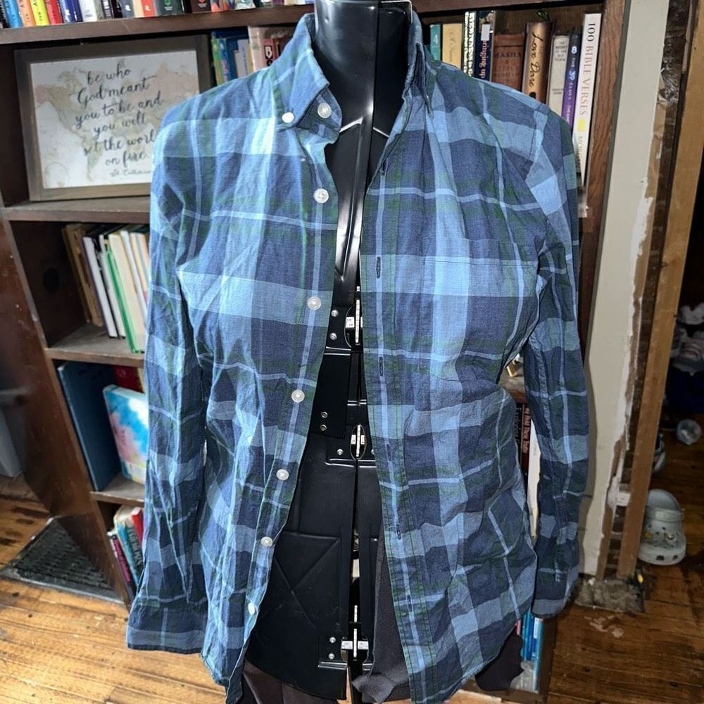 J Crew blue tartan plaid heathered cotton XS button down shirt